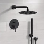 Remer SFH75 Matte Black Shower System With Rain Shower Head and Hand Shower